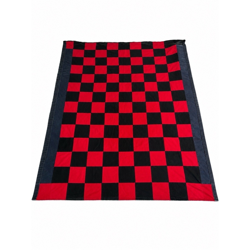 VTG Handmade Upcycled Flannel Quilt Picnic Checked 50x64" Reversible